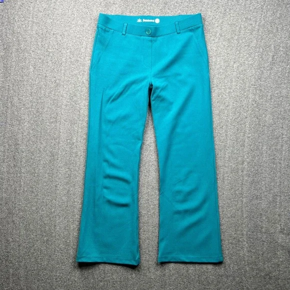 Betabrand Dress Pant Yoga Pants Women L Petite Teal Blue Micro Dot Straight Leg - Picture 1 of 13